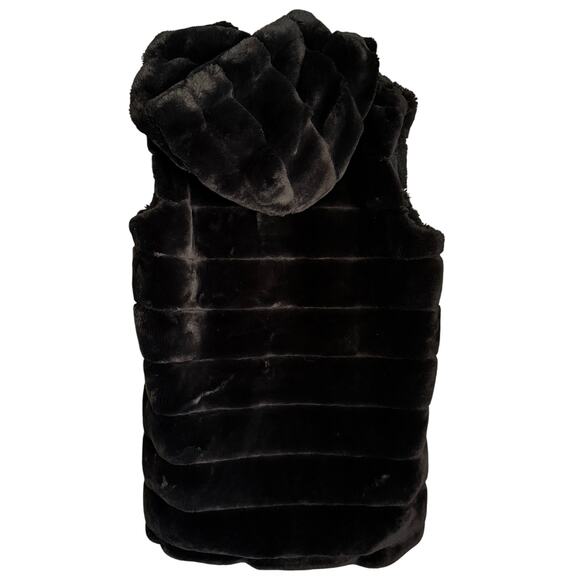 Rachel Zoe Faux Fur Hooded Vest Women's Large Black w/Hook & Eye Closure - Picture 3 of 8